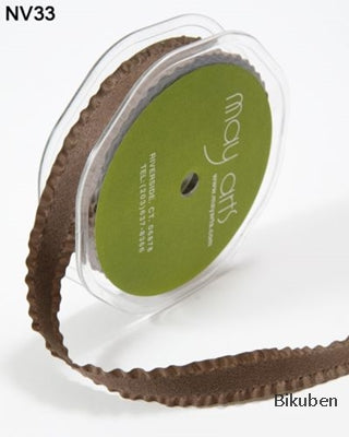 May Arts - Faux Suede Ribbon with Ruffle Egde - Brown METERSVIS Outlet Best Pices