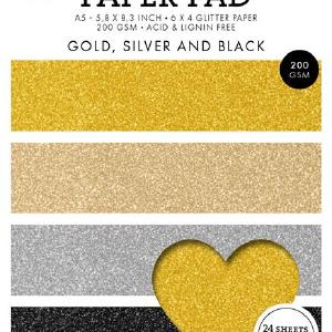 StudioLight - Glitter Paper Pad A5 - Gold , Silver & Black Pictures For Sale