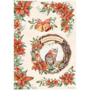 Stamperia - All around christmas  - Garland with cat - Rice Paper A4 Free Shipping Shop