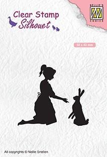 Nellie Snellen  - Clearstamp - Silhuett - Girl with hare Outlet Excellent
