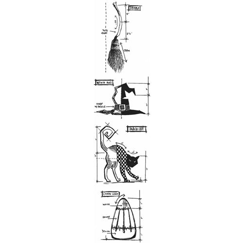 Tim Holtz Collection - Mini Blueprints - Halloween 3 Strip Stamps Free Shipping High Quality