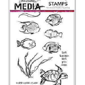Dina Wakley Media - Stamps - Scribbly Fishies Discount Amazon