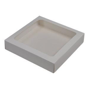 155mm Square Two Piece Cookie and Dessert Box with Clear Window and Slide in Tray - Gloss White - Paperboard (285gsm) Cheap Big Sale