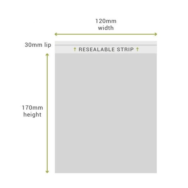SAMPLE - 120mm x 170mm   30mm Lip Clear Resealable Bags Tumblr