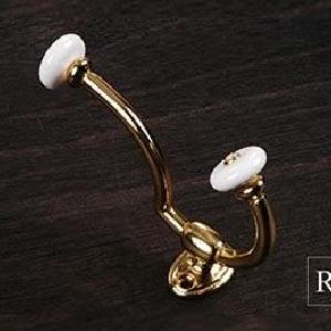 Porcelain Ends Coat & Hat Hook 5" (127mm) - Polished Brass Nicekicks Online