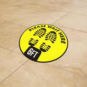 12" Yellow 6' Apart Social Distancing Round Floor Graphic Decal Sticker - Vinyl - YEL PRE Clearance Buy