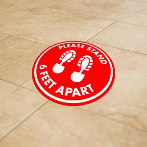 12" Red 6' Apart Social Distancing Round Floor Graphic Decal Sticker - Vinyl - RED PRE Discount Sale Online