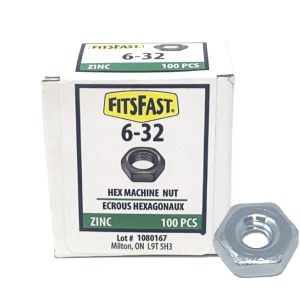 6-32 Hex Machine Nut Zinc - Box of 100 Pices For Sale