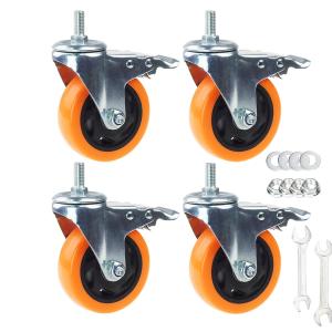 4 Pcs 4 Inch Swivel Wheels Yellow PVC Casters with Metric Stem M12-1.75 x 25mm Double Brakes Castors Safety Wheels up to 1200 Lbs/Set Perfect Cheap Online