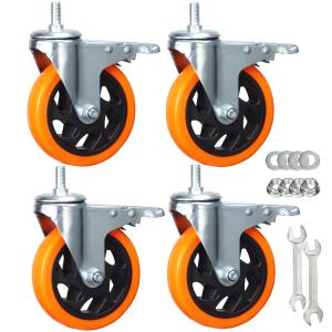 4 Pcs 5 Inch Swivel Wheels Yellow PVC Casters with Metric Stem M12-1.75 x 25mm Double Brakes Castors Safety Wheels up to 1200 Lbs/Set Get Authentic Cheap Pice