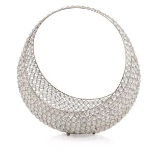 16" Silver and Faux Crystal Bling Ring Basket - Elegant Centerpiece for Home Decor & Events Outlet Store For Sale