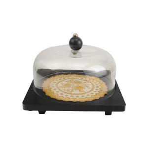 Black Wooden Tray with Glass Dome (7712-7) Sale Purchase