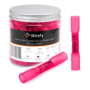 Wirefy BHT125-200 22-16AWG Heat Shrink Butt Connectors - 200-Piece, Red Buy Cheap Recommend