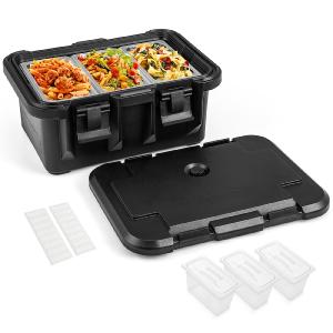 Goplus Insulated Food Pan Container, 31 QT Stackable Hot Box w/ 3 Transparent One-Third Pans with Lids Sale Pre Order