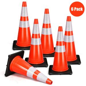 6PCS Traffic Cones, 28" PVC Safety Road Parking Cones Driving Construction Cones Outlet Best Pices