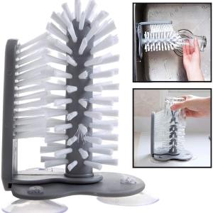 Dual Brush Water Bottle Cleaning Brush Glass Cup Washer with Suction Base Bristle Brush High Quality