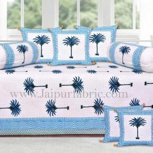 Sky blue palm polka mercerised cotton diwan set Discount Eastbay