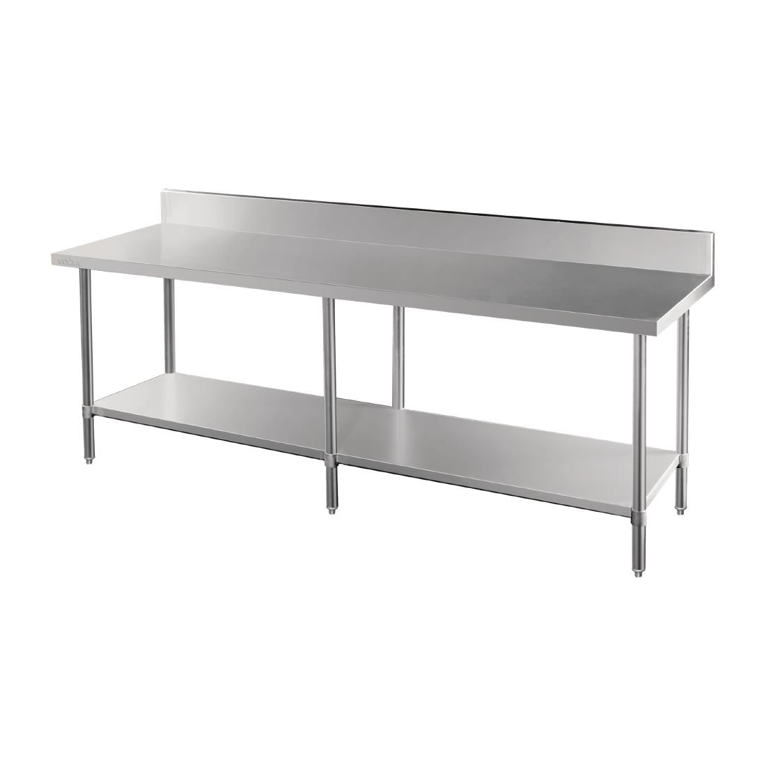 Vogue Premium Stainless Steel Table with Splashback 2400mm - DA343 Outlet Marketable