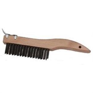 Wire Scratch Brush, 4 x 16 Row Bristles, 10" Overall Length, Wooden Shoe Handle, with Scraper LAI946 Laitner Brush Online Online High Quality