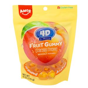 Amos 4D Fruit Gummy Peach Burst - 6oz Clearance Low Pice Fee Shipping