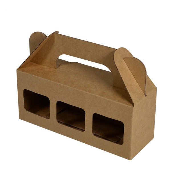 SAMPLE - E Flute - Three Window Gift Box 23369 with Carry Handle - Kraft Brown Really Cheap