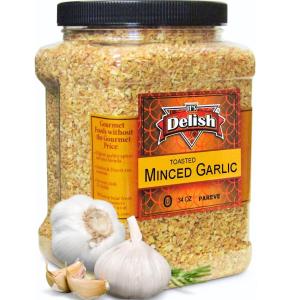 Gourmet Toasted Dried Minced Garlic by Its Delish, 2.1 LBS (34 Oz) Jumbo Container Jar – Dry Roasted Garlic Flakes – All Natural Peeled Chopped Garlic Cloves Dehydrated - Kosher Clearance Online Official Site