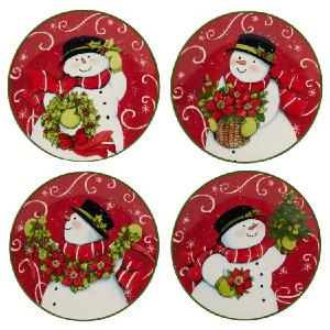 Holiday Magic Snowman Canape Plates Set of 4 Outlet With Credit Card