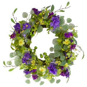 23" Purple and Yellow Eucalyptus and Hydrangea Floral Berry Spring Wreath Buy Cheap 100% Guaranteed