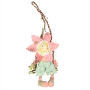 23" Pink Green and Tan Spring Floral Hanging Sunflower Girl Decorative Figure Online Online Cheap Pice