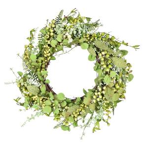 24" Artificial Green Fern Berry Eucalyptus Wreath Big Discount Online