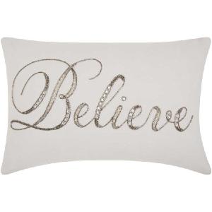 Kathy Ireland Beaded " Believe" White 12" x 18" Throw Pillow Clearance Manchester Great Sale