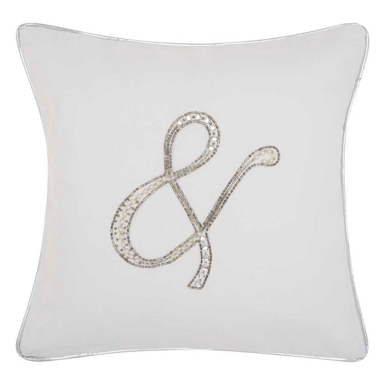 Kathy Ireland Beaded & Ampersand White 14" x 14" Throw Pillow Buy Cheap The Cheapest