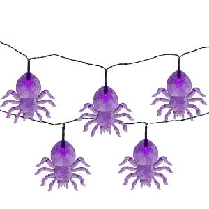 10-Count Purple Battery Operated LED Spider Halloween Lights with 4.6' Black Wire Cheap Low Pice