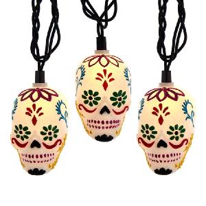 10-Light Day Of The Dead Skull String Light Set Nicekicks Online