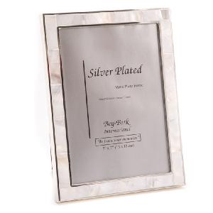 5" x 7" Mother of Pearl and Silver-Plated Trimmed Photo Frame with Easel Back Cheap Explore