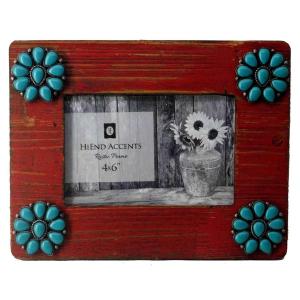 Red Picture Frame w/ Turquoise Squash Blossom Corners Buy Cheap Perfect