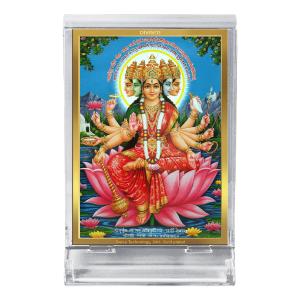 Diviniti 24K Gold Plated Foil Gayatri Mata Frame For Car Dashboard, Home Decor, Puja, Festival Gift (11 x 6.8 CM) Discount Best Seller