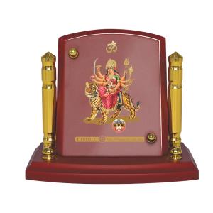 Diviniti 24K Gold Plated Durga Mata Photo Frame for Car Dashboard, Home Decor, Tabletop, Puja Room, Showpiece and Gift  MDF1BP  (6.5x5.5 CM) Discount Best