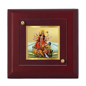 Diviniti 24K Gold Plated Durga Mata Photo Frame for Home Decor Showpiece, Office, Tabletop, Puja Room, Luxury Gift | MDF Size 1A (9.9x9.9 CM) Tumblr