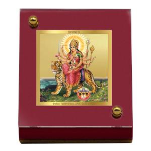 Diviniti 24K Gold Plated Durga Maa Frame For Car Dashboard, Home Decor, Table, Puja (5.5 x 6.5 CM) Pay With Visa For Sale