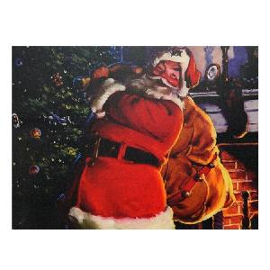 11.75" x 15.75" Jolly Santa Claus with Bag of Gifts LED Lighted Christmas Canvas Wall Art New Styles For Sale