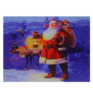 11.75" x 15.75" LED Lighted Santa Claus with Reindeer Christmas Canvas Wall Art Clearance High Quality