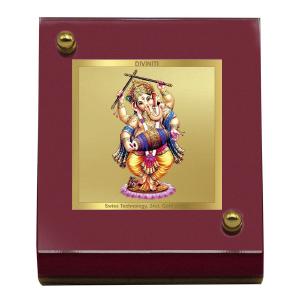 Diviniti 24K Gold Plated Foil Ganesha Frame For Car Dashboard, Home Decor & Puja Room (5.5 x 6.5 CM) Cheap Big Sale