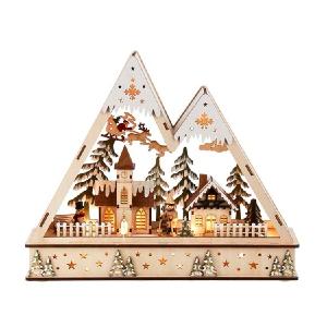 11.4" Battery-Operated Wooden Light Up Mountain Village with Santa Many Kinds Of Sale Online