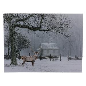 11.75" x 15.75" Lighted Winter Cottage Forest Scene Christmas Canvas Wall Art Cheap Browse