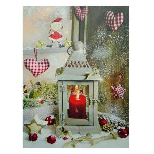 11.75" x 12" LED Lighted Cozy Country Lantern Christmas Canvas Wall Art Cheapest Online