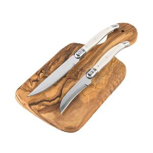 11" Olive Wood Cutting Board and Two Laguiole Citrus Knives Discount Best Store To Get