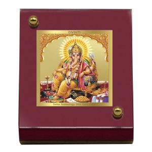 Diviniti 24K Gold Plated Foil Ganesha Frame For Car Dashboard, Home Decor, Puja, Festival Gift (5.5 x 6.5 CM) Cheap Sale Amazon