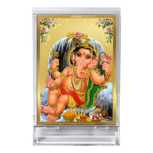Diviniti 24K Gold Plated Foil Bal Ganesha Frame For Car Dashboard, Home Decor, Table Top & Gift (11x6.8 CM) Sale Huge Surprise