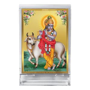 Diviniti 24K Gold Plated Foil Krishna Frame For Car Dashboard, Home Decor, Table Top, Puja, Gift (11 x 6.8 CM) Clearance Fake